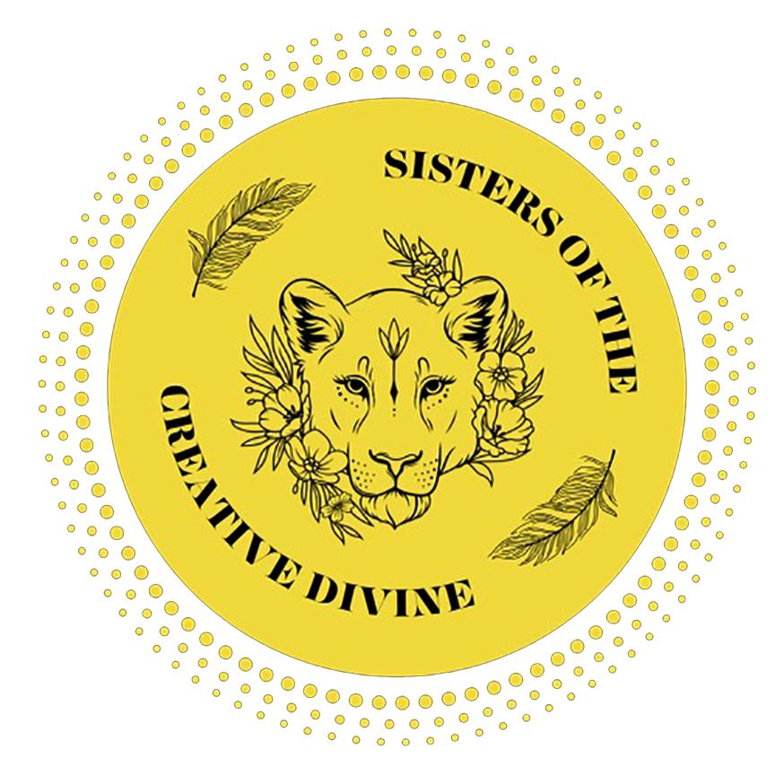 Sisters of the Creative Divine Logo Lion's head surrounded by flowers and leaves, with "Sisters of the Creative Divine" text.